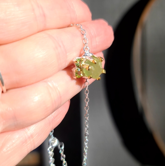 Large 10k RAW Natural Aquamarine & Peridot sterling & gold bracelet 8" - Picture 8 of 8